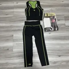 スポーツブラとレギンスセット ブラック/グリーン