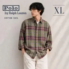 ポロ　ラルフローレン　チェックシャツ XL 綿100 古着　長袖