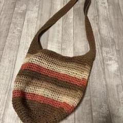 ストライプ編み物ショルダーバッグ