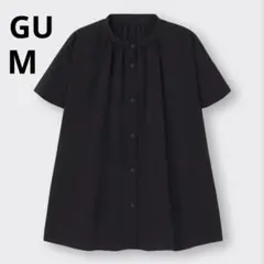 美品 GU M ブラック バンドカラー エアリーブラウス 半袖ブラウスのサムネイル
