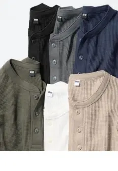 UNIQLO　ワッフルヘンリーネックTシャツ　Мサイズ　黒