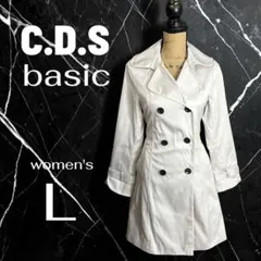 【C.D.S BASIC】トレンチコート　微光沢　裏地　ホワイト　Lのサムネイル