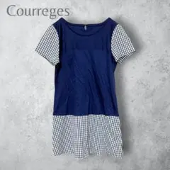 【courreges】　チュニックカットソー　日本製　ブルー　38 半袖　綿のサムネイル