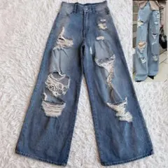 CHICO ダメージワイドデニムパンツ