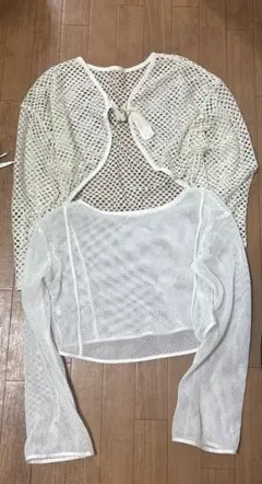 ホワイト メッシュ カーディガンGU韓国オンニグランジセット売りまとめ売り