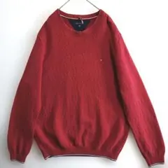 A33　TOMMYHILFIGER　厚手ニットセーター　2XL　赤　US古着