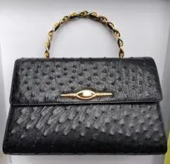 Leu Locati　オーストリッチレザー ブラック ハンドバッグ　イタリア製