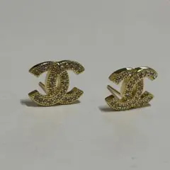 CHANEL ココマーク ラインストーン ピアス ゴールド