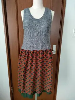 TITICACA/ドッキングワンピース ノースリー/レトロ柄　Mサイズのサムネイル