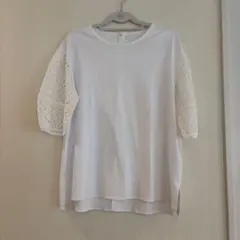 未使用✨23区 大きいサイズ【44】アイレットジャージー 5分袖カットソー　白 未使用✨23区 大きいサイズ【44】アイレットジャージー 5分袖