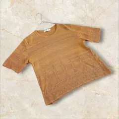 ロジカ　半袖ニット　Lサイズ　無地シンプル　ストレッチ　オレンジ　ブラウン　麻のサムネイル