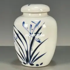 青花招財進宝茶筒 万事如意蓋缶 景徳鎮 陶磁器 装飾品 現代工芸品 美術