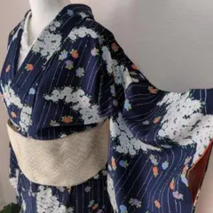 ヨ*言様 【三花】美品　洗える着物　袷　菊　小紋　リサイクル　リユース