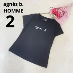 アニエスベーオム メンズ ロゴプリント コットン Tシャツ ブラック 2