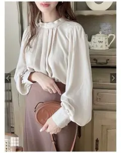 バックリボンハイネックタックブラウス[k8517w]