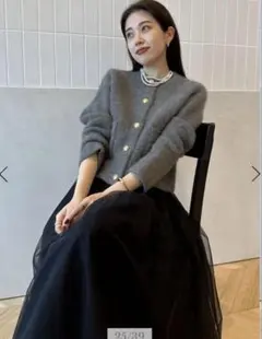 anuans ラクーンブレンドノーカラーニットジャケット　グレー