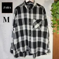 ZARA BASIC ザラ　長袖　シャツ 　M 　ダークグリーン　ホワイト