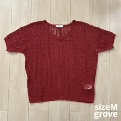 grove Ｖネック透かし編みニットトップス サイズMのサムネイル