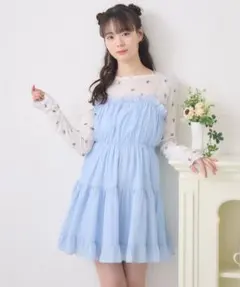 ダブルリボンティアードチュニック ブルー