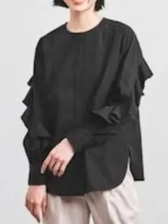 UNITED ARROWS　ラッフル ノーカラー シャツ W　ブラックのサムネイル