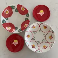 【新品】晴れの日　豆皿　小皿　お祝い　椿模様の皿セット 大小2枚