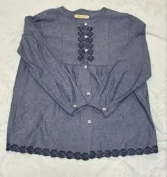 CROCODILE 刺繍ブラウス 長袖 ブルー Lのサムネイル