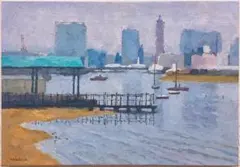 絵画 542 油絵/風景/街角/東京/品川/海/八ツ山/船だまり/F10号 - メルカリ