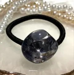 レジン ヘアゴム 天然石 さざれ石 アイオライト コロン A73