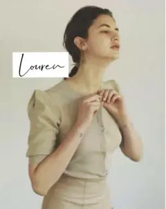 【louren】ローレン タックスリーブ カーディガン パフ 五分袖 ベージュ
