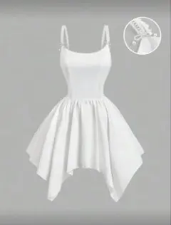 ホワイト パール装飾 アシンメトリックドレス