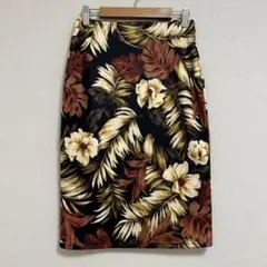 フリーズマート トロピカル タイトスカート ひざ下丈 【S】 黒系 後スリット