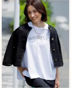 現行品♡23区 25SS【接触冷感/洗える】ロゴ フレンチスリーブ Tシャツ白のサムネイル