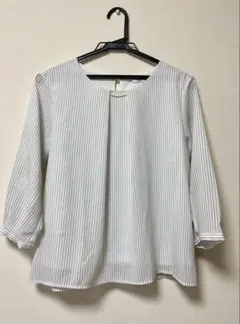 GLACIER ホワイトストライプ 七分袖ブラウス