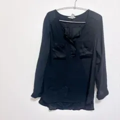 長袖カットソー 【8】ブラック トップス 透け感 大人女子 シンプル 上品 黒