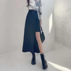 GRL グレイル ベルト付アシンメトリースリットタイトスカートブラック M