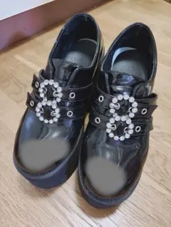 bubbles　ダブルバックル厚底シューズ ブラック 38 13cm