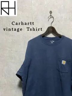 【古着】Carhartt　ワンポイントデザインロングTシャツ　ネイビー