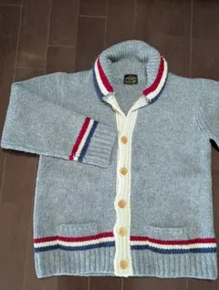 GLOBAL WORKグレー ライン入りニットカーディガン XL