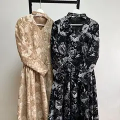 A304着物リメイク 辻が花訪問着フレンチ袖ワンピース&ケープ☆ブローチ