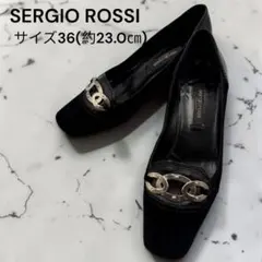セルジオロッシ メッシュ フラットパンプス ポインテッド エナメル 黒