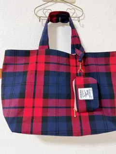 handmade⭐︎くったりリネンのビッグトートバッグ⭐︎タータンチェック