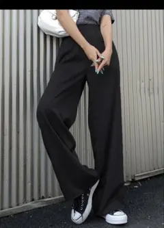 DAZY ワイドレッグパンツ ウエスト伸縮性 ブラック シーインワイドパンツS
