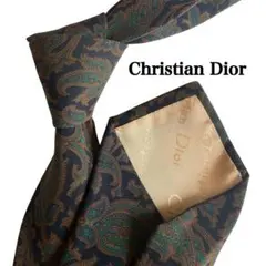 Christian Dior ディオール　黒　緑　ベージュ　ペイズリー ネクタイ
