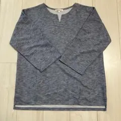 クロフトアンドバロー 縞柄 Tシャツ 丸首長袖 ゆったり灰色 綿 休日着