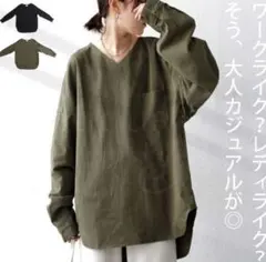 antiqua 長袖 Vネック プルオーバー カーキのサムネイル