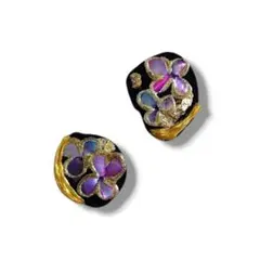 ハンドメイド ピアス イヤリング レジン シェル 黒