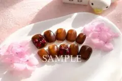 ブラウン ネイルチップ リボン ちゅるん ショート ベリーショート 春ネイル