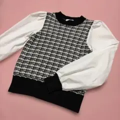 チェック柄バルーンスリーブセーター