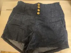 ブルー デニム ボタン付き ショートパンツ M 夏 ズボン