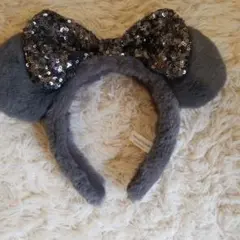 ミッキー耳カチューシャ グレー リボン付き